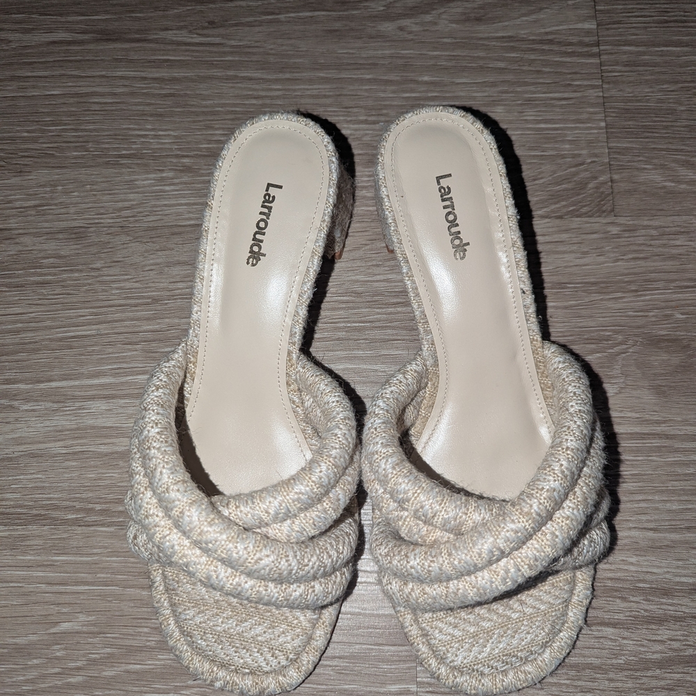 Larroude Cream Textured Mules